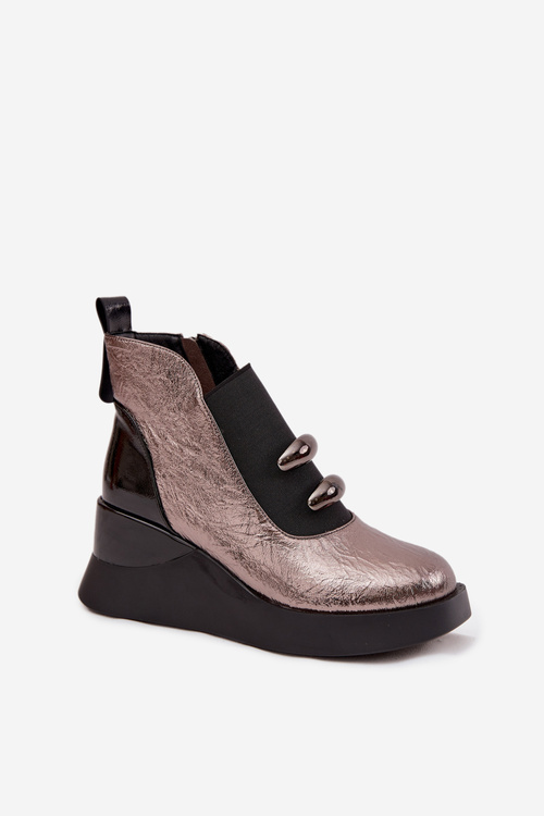 Botki Damskie Na Koturnie D&A MR52-106 Metaliczne