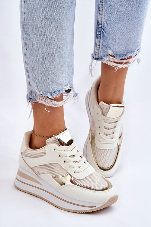 Damskie Buty Sportowe Na Koturnie Jasnobeżowe Ruby