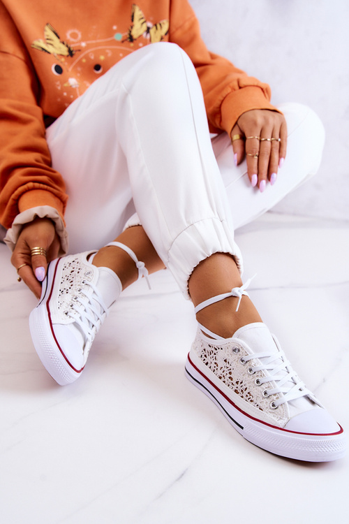 Damskie Trampki Koronkowe Białe Venture