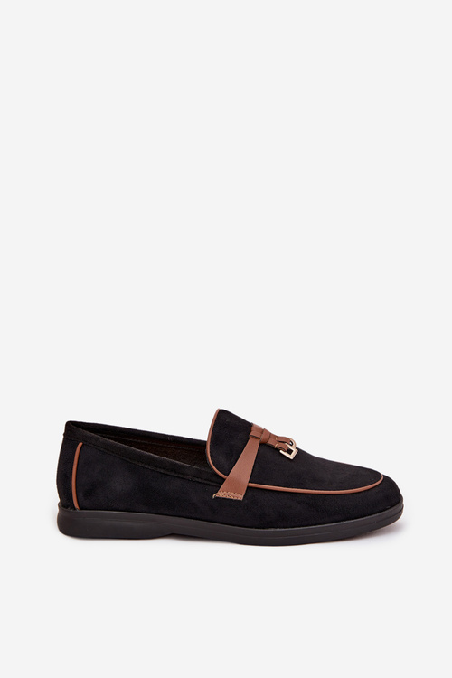 Mokasyny Loafersy Damskie Z Eko Zamszu Czarne Darwen