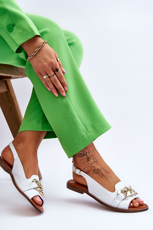 Skórzane Sandały Damskie Lewski Shoes 3230 Biały Groch