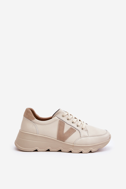 Skórzane Buty Sportowe Damskie Vinceza 7918 Beżowe