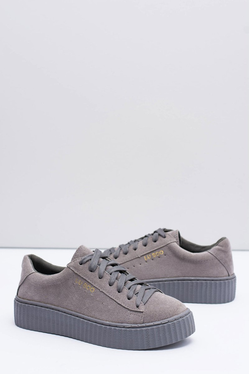 Lu Boo | Szare Zamszowe Creepersy Platformy Jagger