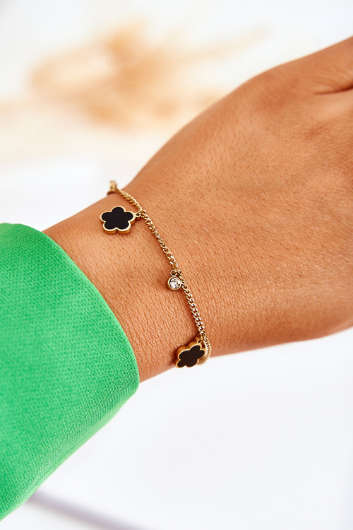 Bransoletka Na Łańcuszku Z Kwiatami Złoto-Czarna