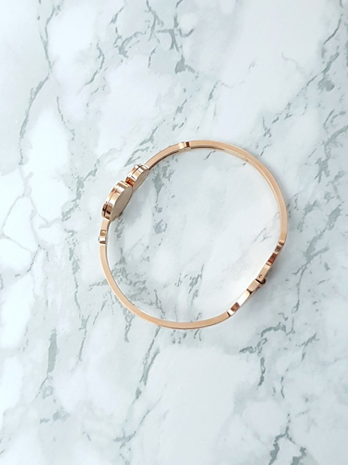 Damska Bransoleta Stalowa Cyrkonie Rzymskie Cyfry Różowe Złoto Wega