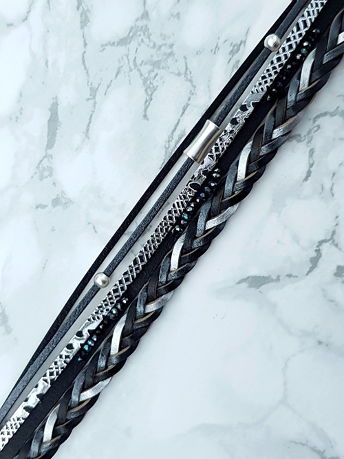 Damska Bransoleta Rzemień Szeroka Czarna Michiko