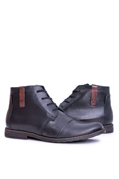 Botki Męskie Skórzane Czarne Trzewiki Testo