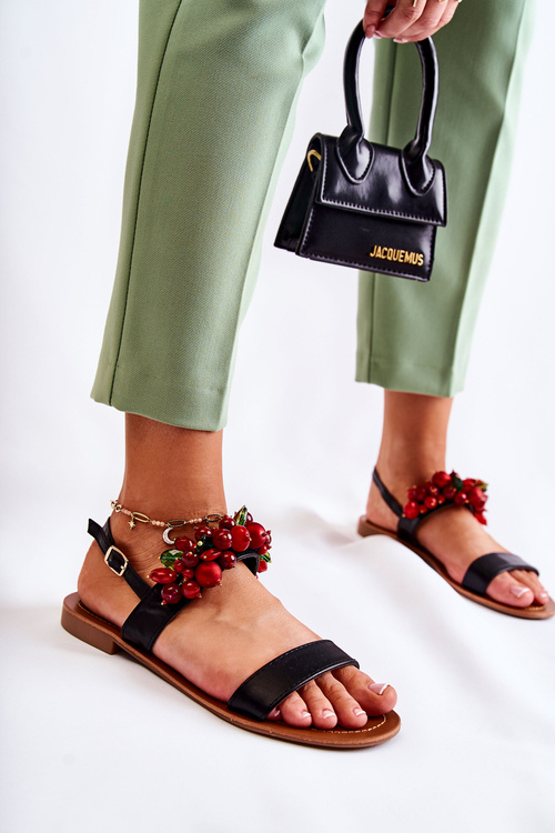 Modne Sandały Z Koralikami Czarne Hally