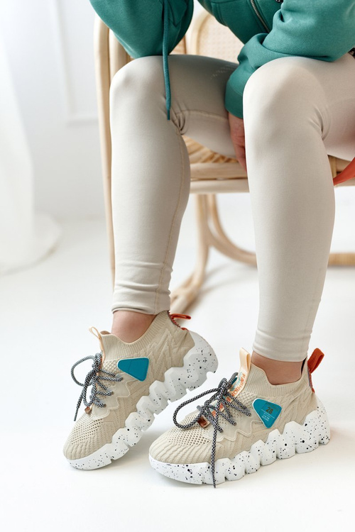 Damskie Sportowe Buty Skarpetkowe Beżowe Fashion Pioneer