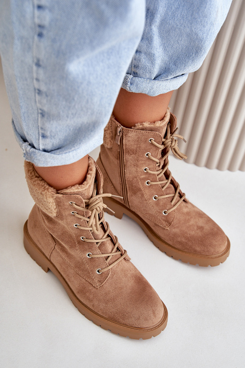 Damskie Ocieplane Botki Workery Na Zamek Brązowe Mivael