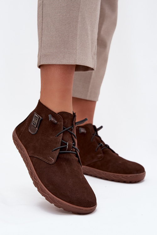 Zamszowe Półbuty Barefoot Damskie Z Ozdobnym Detalem Zazoo 30072 Czekoladowe