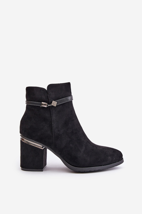 Ocieplane Botki Damskie Na Słupku Z Ozdobnym Paskiem Vinceza 16446 Czarne