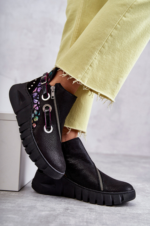 Skórzane Botki Maciejka Z Cętkami 05660-20 Czarne