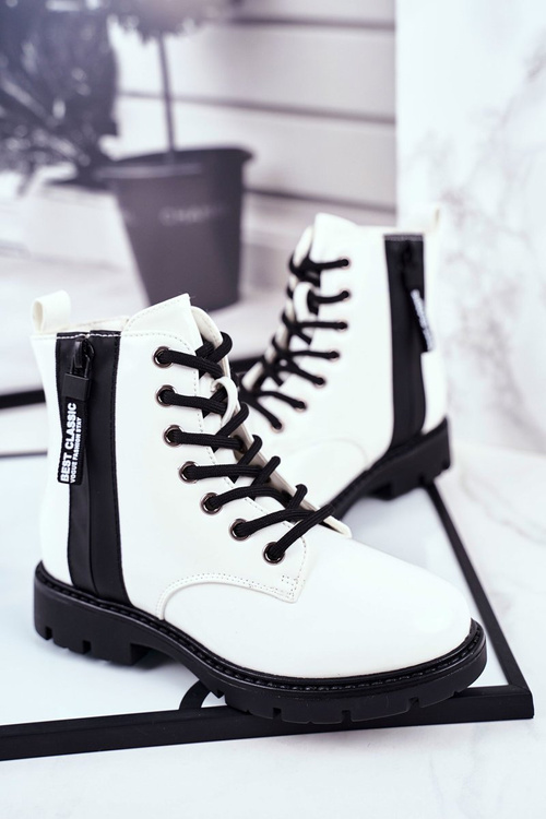 Dziecięce Botki Ocieplane z Suwakiem Lakierowane Białe Falkon