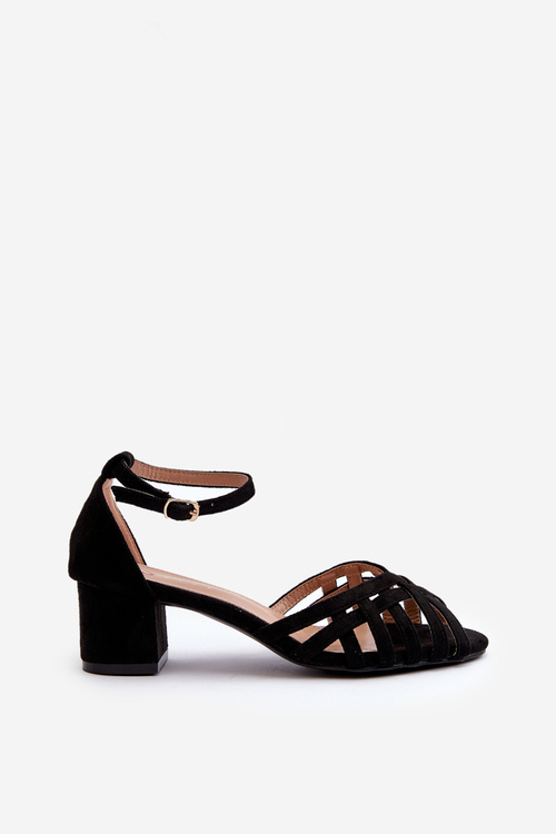 Sandały Damskie Z Eko Zamszu Na Niskim Obcasie Czarne Monsha