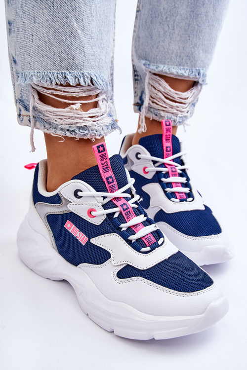 Damskie Lekkie Sportowe Buty Big Star LL274376 Biało-Granatowe