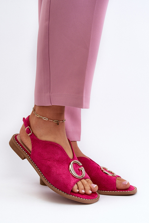 Eleganckie Sandały Damskie Z Ozdobą Eko Zamszowe S.Barski KV27-058 Fuksja