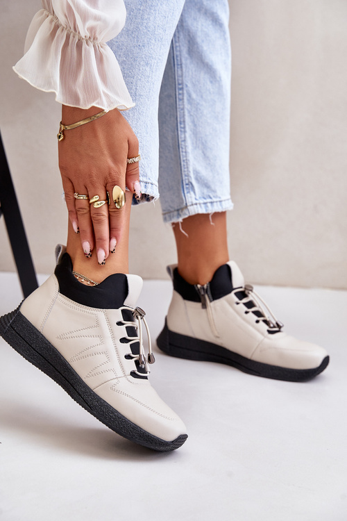 Ocieplane Buty Sportowe Skórzane Na Zamek Artiker 55C0038 Beżowe