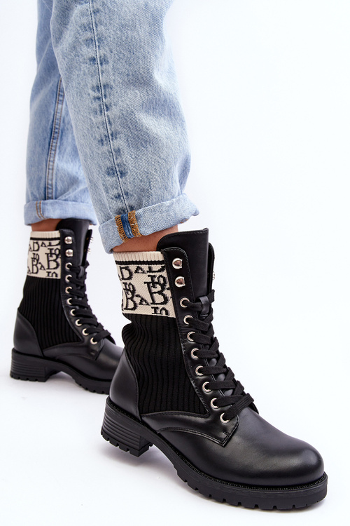 Damskie Botki Workery Ze Skarpetą Czarne Hakina