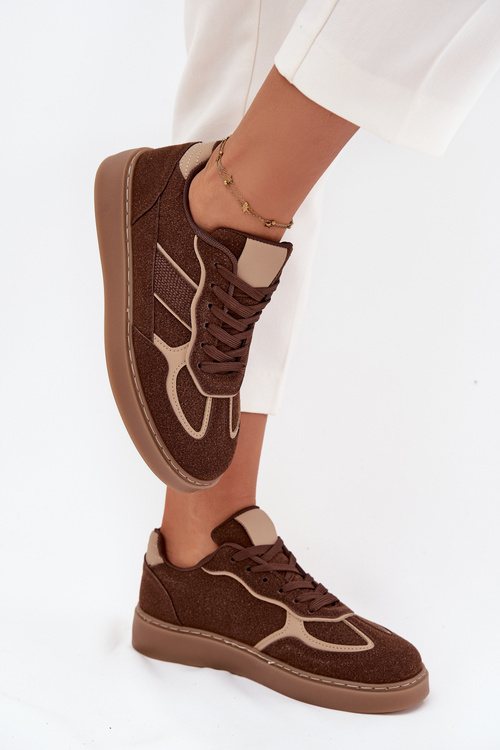 Niskie Sneakersy Damskie Brązowe Brenelle