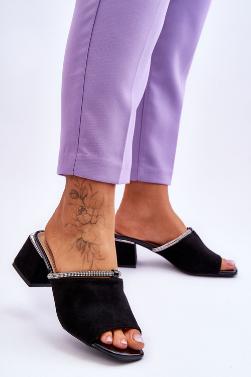 Zamszowe Klapki Na Obcasie S.Barski KV-612-2 Czarne