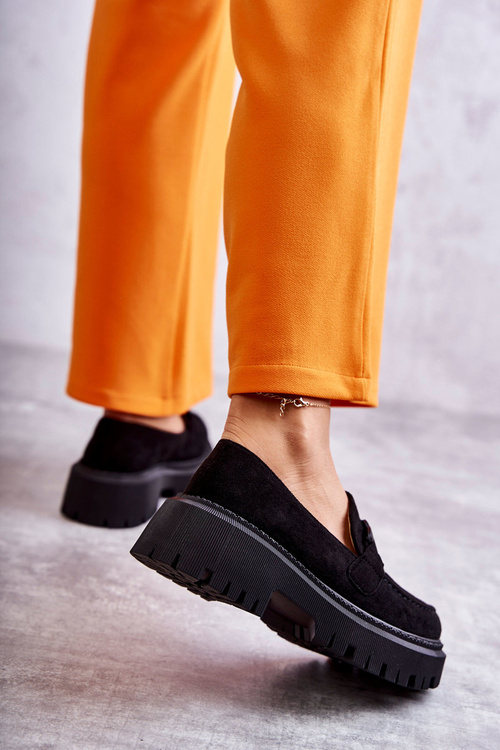 Damskie Półbuty Zamszowe Z Ozdobą Czarne Leeza