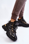 Damskie Ocieplane Buty Sportowe Trapery Sznurowane Czarne Bastini