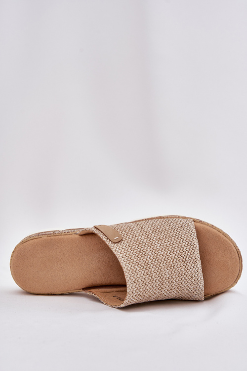 Klapki Damskie Z Plecionką Na Koturnie Beżowe Norozi