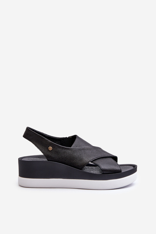 Zazoo 40256 Skórzane Sandały Na Koturnie Czarne