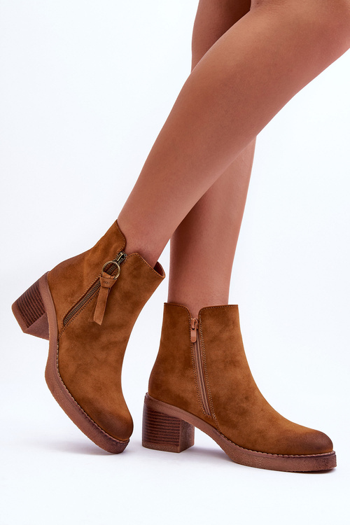 Zamszowe Klasyczne Botki Damskie Brązowe Limoso