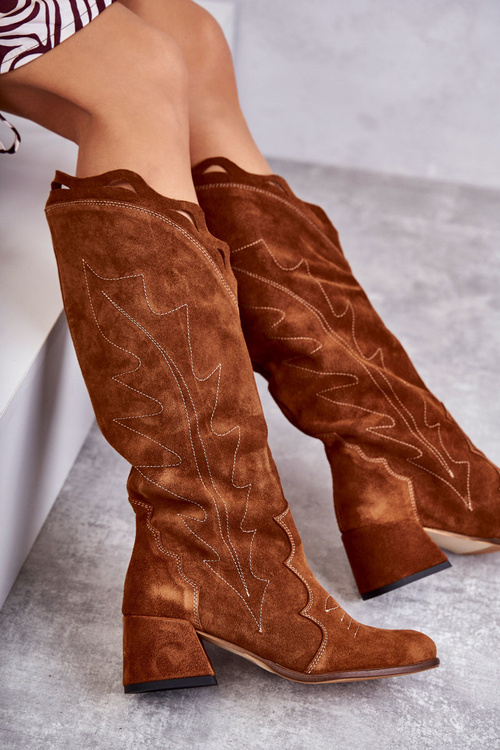 Zamszowe Kozaki Do Kolana Brązowe Andreia