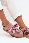 Sneakersy Damskie Z Welurową Kokardą Różowe Ashlyn