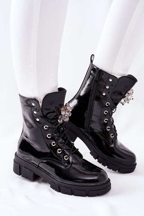 Botki Damskie Trapery Czarne Kryształy Tweten