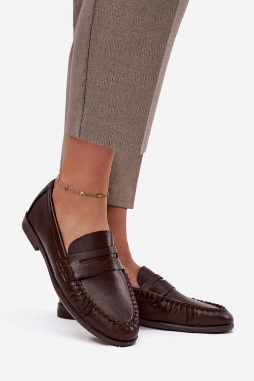 Półbuty Loafersy Damskie Z Eko Skóry Brązowe Lilith