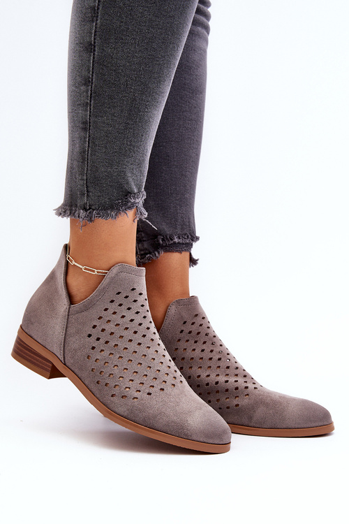 Niskie Botki Damskie Na Płaskim Obcasie Szare Janetris