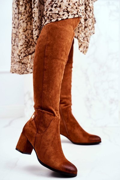 Kozaki Damskie Na Słupku Zamszowe Camel Torgos