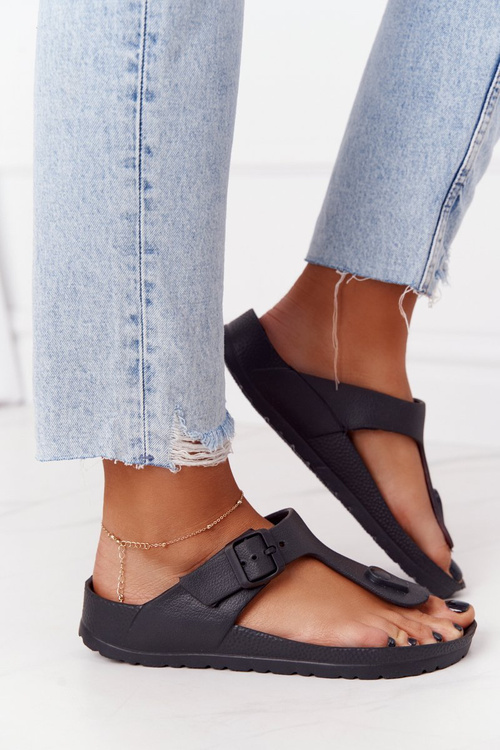 Damskie Gumowe Klapki Japonki Czarne Alma