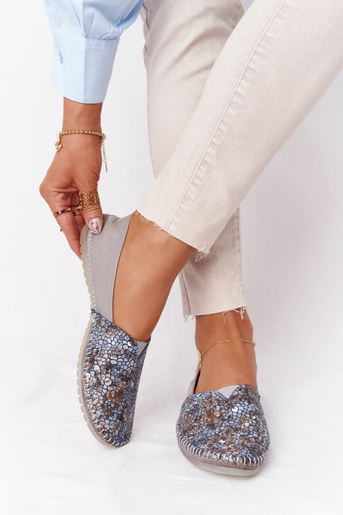 Damskie Skórzane Baleriny Maciejka 01930-86 Popielate