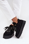 Sznurowane Śniegowce Damskie Na Platformie Ocieplane Futerkiem Czarne Tavelle