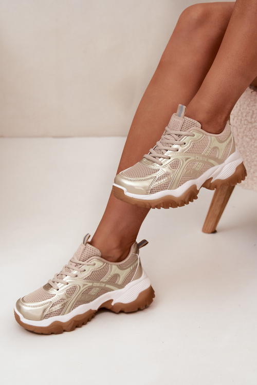Buty Sportowe Sneakersy Damskie Big Star SS274014 HI-POLY SYSTEM Beżowo-Złote