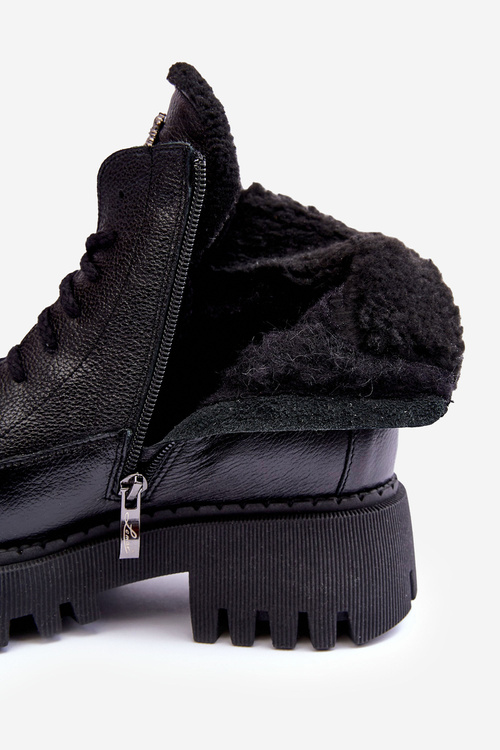 Damskie Skórzane Trapery Botki Czarne Lemar Vergo - Wzór 2