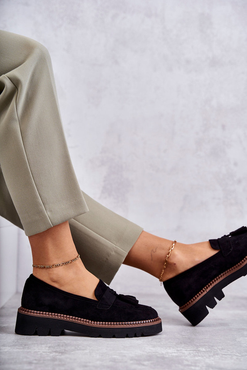 Damskie Zamszowe Półbuty Na Platformie Czarne Unni