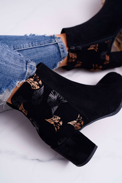 Botki Damskie Na Słupku Sergio Leone Czarne Beż BT521