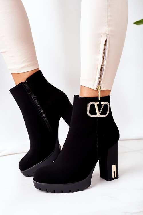 Ocieplane Botki Na Słupku Czarne Wonderful