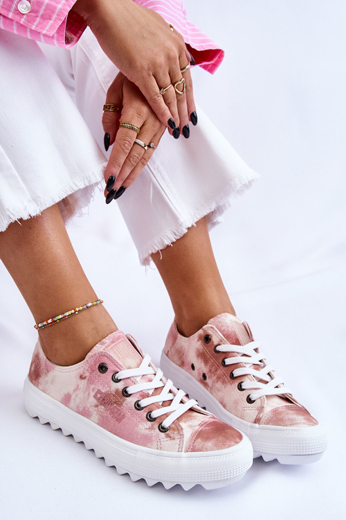 Modne Niskie Trampki Big Star LL274044 Różowo-Beżowe