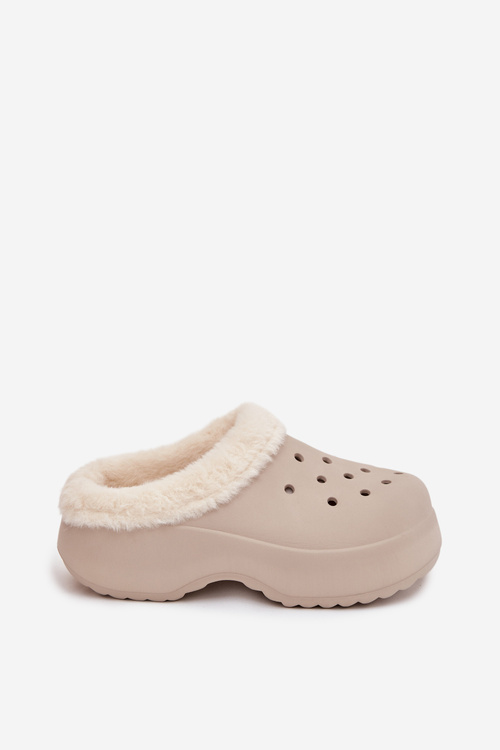 Piankowe Klapki Damskie Ocieplane Futerkiem Khaki Palvine