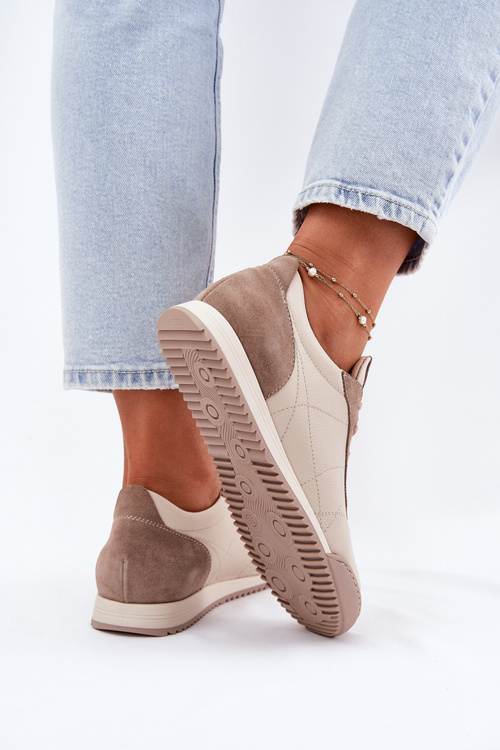 Skórzane Buty Sportowe Damskie Laura Messi 2935 Beżowe