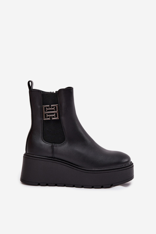 Ocieplane Botki Damskie Na Koturnie Z Ozdobnym Detalem Vinceza 58551 Czarne