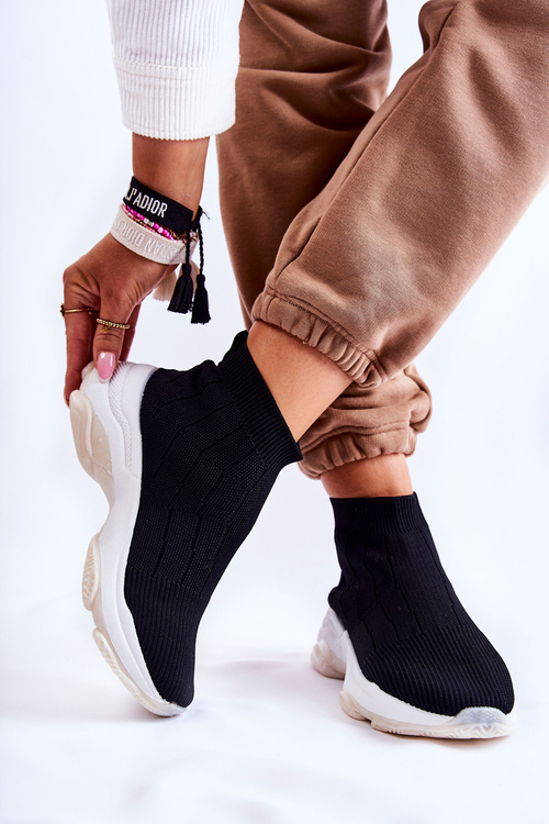 Damskie Wysokie Buty Sportowe Materiałowe Czarne Nolly