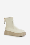 Zazoo 60369 Damskie Skórzane Botki Na Platformie Jasnobeżowe